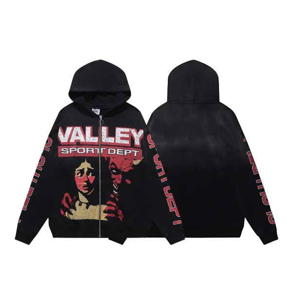 Design Valley Sport Dept Graphic Zip-Up Hoodie Black Hoodie - 1
