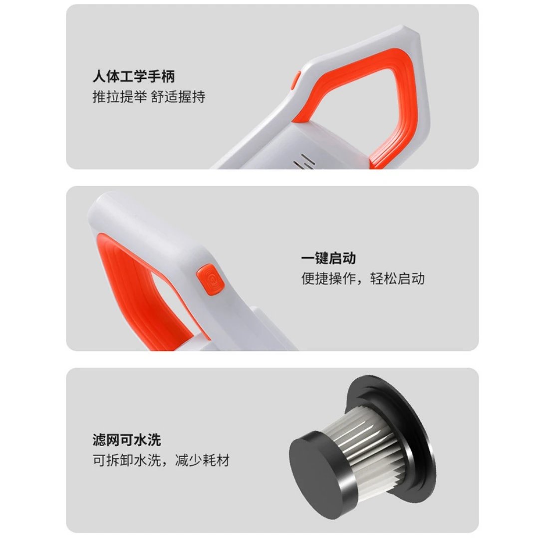 Cordless Handheld Vacuum Cleaner White Orange Compact Lightweight