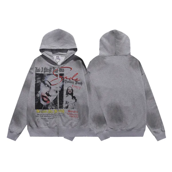 Design Vintage Tour Poster Zip-Up Hoodie Gray - 1
