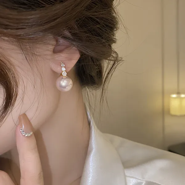 Design Pearl Drop Earrings with Cubic Zirconia in Gold-Tone Setting Jewelry - 12