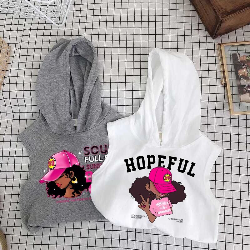 Design Hopeful Graphic Sleeveless Hoodie Set Black - 9