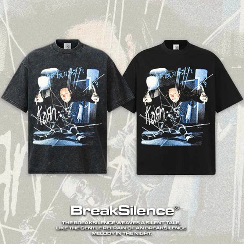 BreakSilence Korn Graphic Black Oversized Cotton T-Shirt