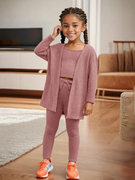 Design Alo Yoga Waffle Knit Lounge Set Dusty Rose Leggings and Cardigan Sets - 5