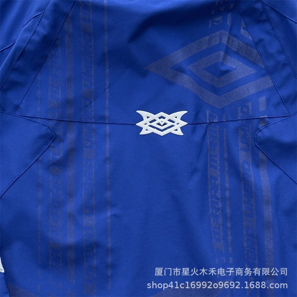 Umbro Windbreaker Jacket Royal Blue with White Stripes and Graphic Print - 19