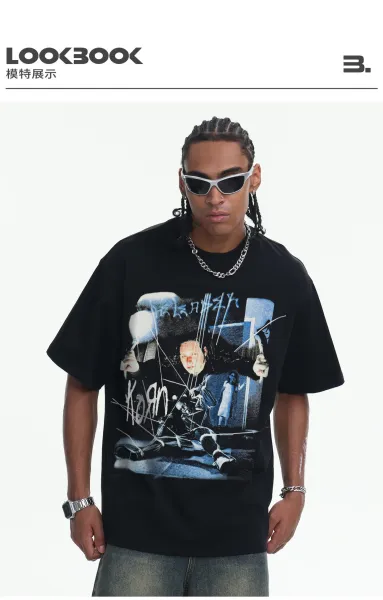 Design Korn Band Graphic Oversized T-Shirt Black T-Shirts - 14