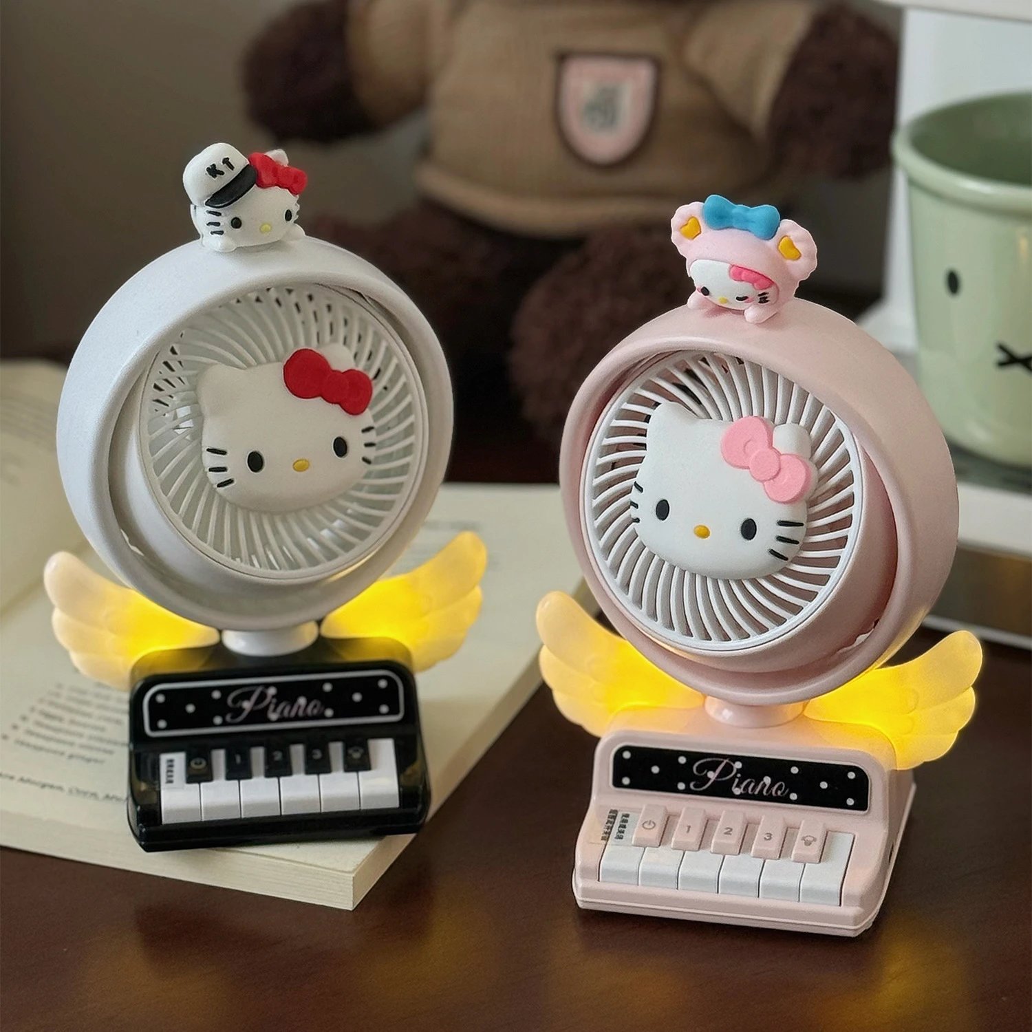 Hello Kitty Piano Mini Desk Fan White Pink Kawaii Style