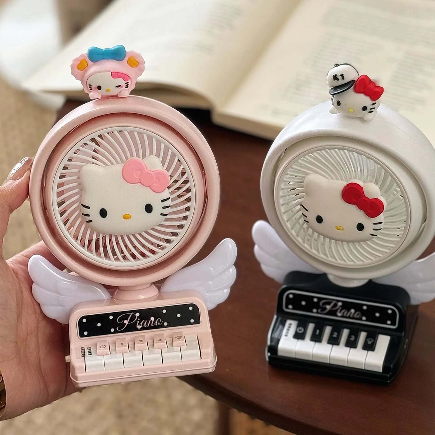 Hello Kitty Piano Mini Desk Fan White Pink Kawaii Style