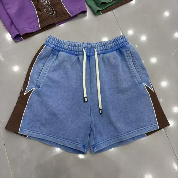 Design Color-Block Drawstring Shorts Blue / Brown - 1