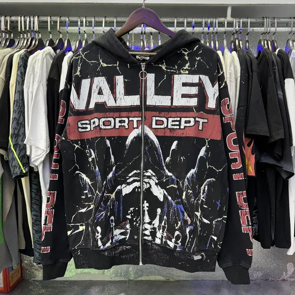 Design Valley Sport Dept Graphic Zip-Up Hoodie Black Hoodie - 1