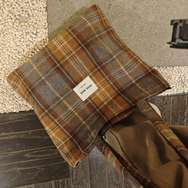 Design Miss Bag Plaid Wool-Blend Tote Bag Brown Multicolor Tote Bag - 1