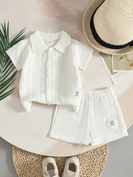 Design Classic Wear 1975 Woven Texture Short Set White Kids Casual Set Sets - 10