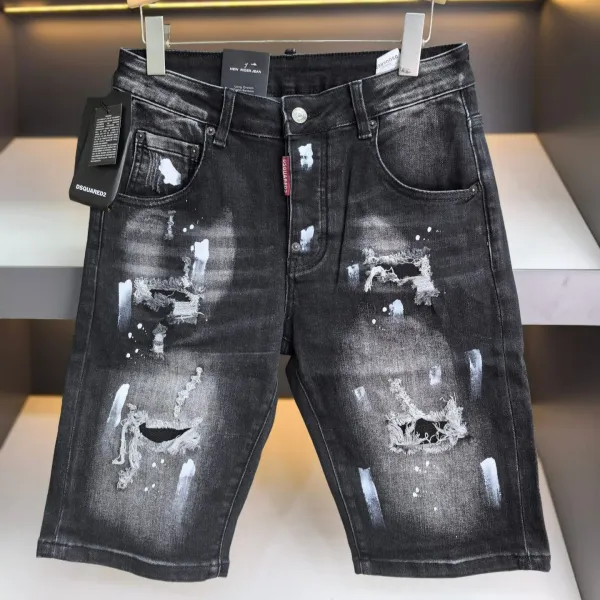 Dsquared2 New Rider Jean Distressed Black Denim Shorts - 1