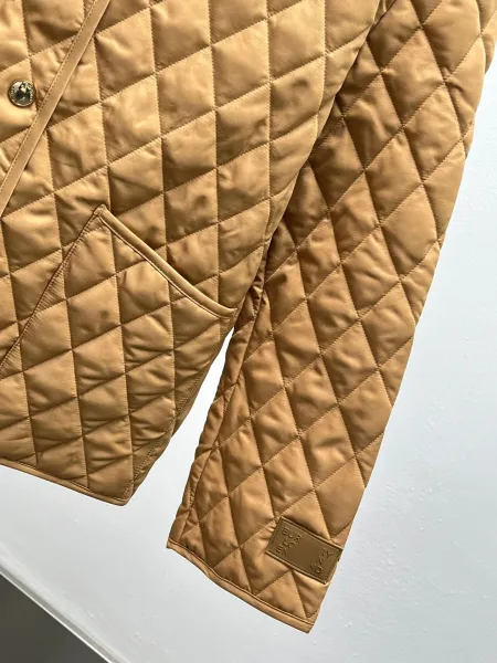 Design Quilted Jacket with Corduroy Collar Beige Outerwear - 25