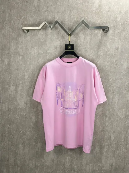 Balenciaga Cityscape Print Oversized T-Shirt Pink - 1