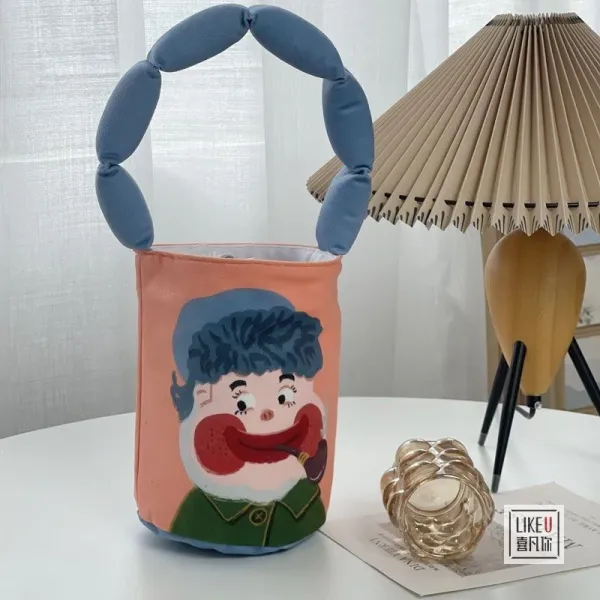 Design Cartoon Character Bucket Bag Blue Peach Multicolor - 1