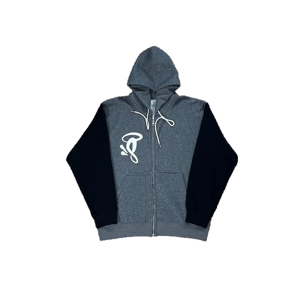 Grey Hooded Zip-Up Sweatshirt Grey Jogger Pants Streetwear Set