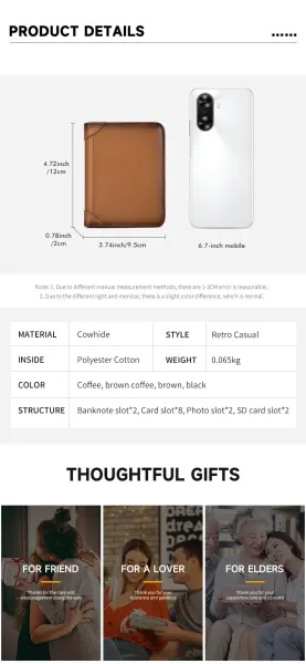 Design Classic Bifold Wallet Brown Leather Short Wallet - 5