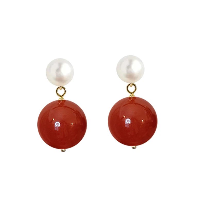 Red Agate Pearl Drop Earrings Red Bohemian