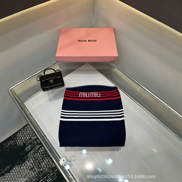 Miu Miu Striped Knit Skirt Navy - 1