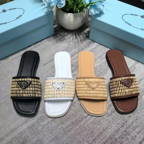 Prada Woven Slide Sandals Beige Slippers - 4
