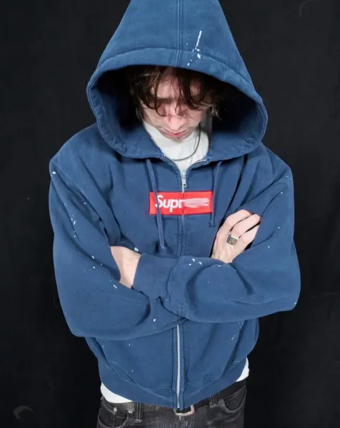 Supreme Paint Splatter Box Logo Zip-Up Hoodie Navy - 2