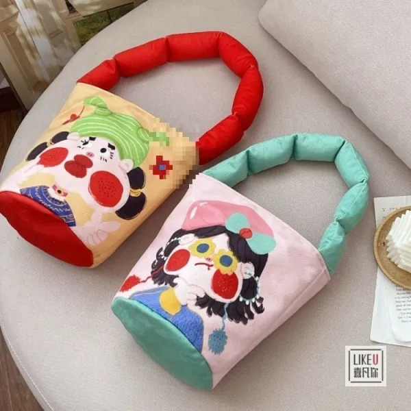 Design Cartoon Character Bucket Bag Blue Peach Multicolor - 31