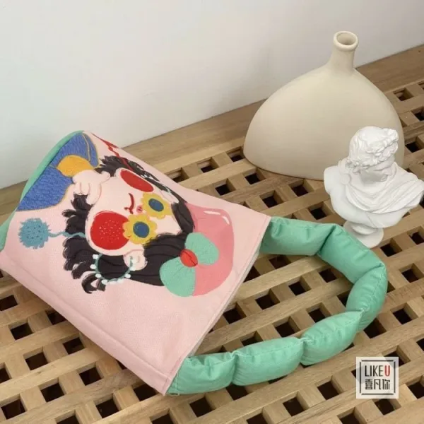 Design Cartoon Character Bucket Bag Blue Peach Multicolor - 37