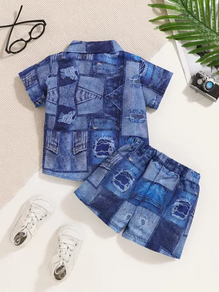 Design Classic Wear 1975 Woven Texture Short Set White Kids Casual Set Sets - 24
