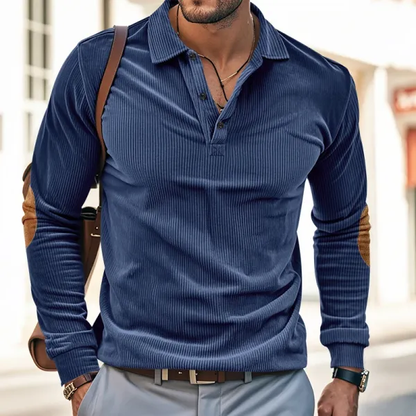 Design Corduroy Polo Shirt with Elbow Patches Black Tops.polo - 9