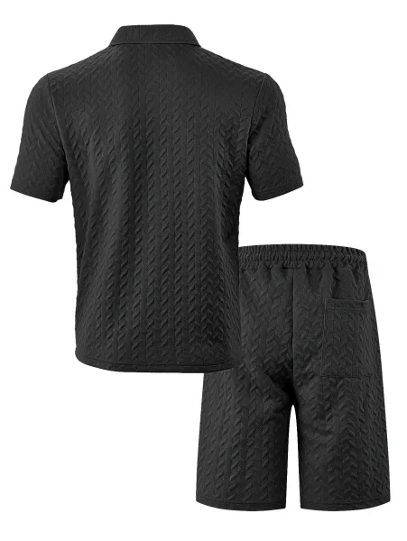 Design Textured Chevron Polo and Shorts Set White - 20
