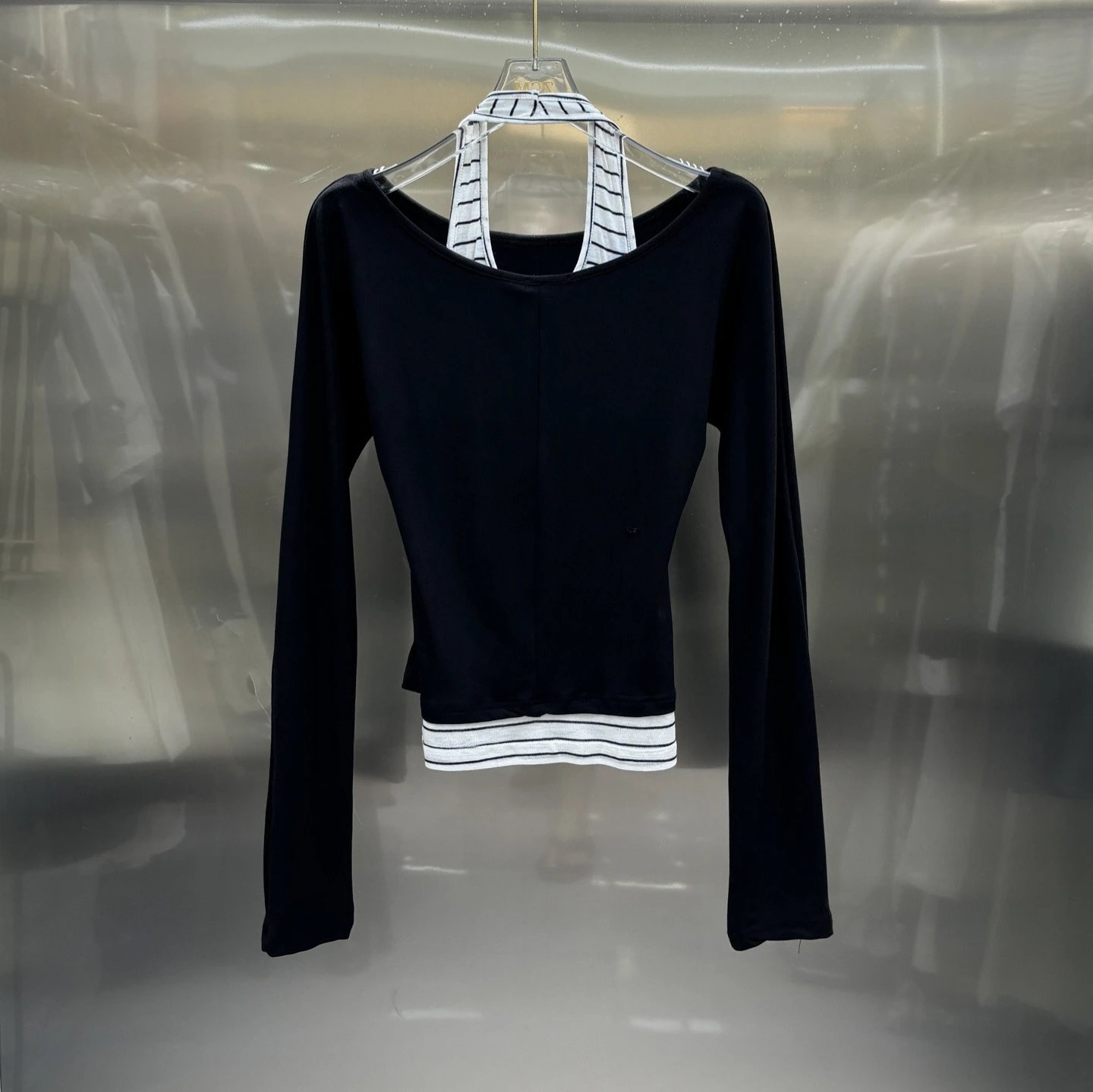 Miu Miu Black Logo Print Long Sleeve Crop Top