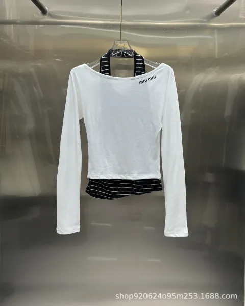 Miu Miu Logo-Print Long Sleeve Cropped Top Black - 3