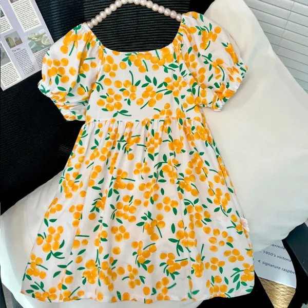 Design Floral Print Puff-Sleeve Smocked Dress in Pink Dress - 7