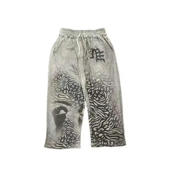Design Animal Print Graphic Sweatpants Gray - 1