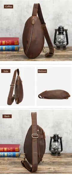 Design Leather Sling Bag Brown Crossbody Bag - 8