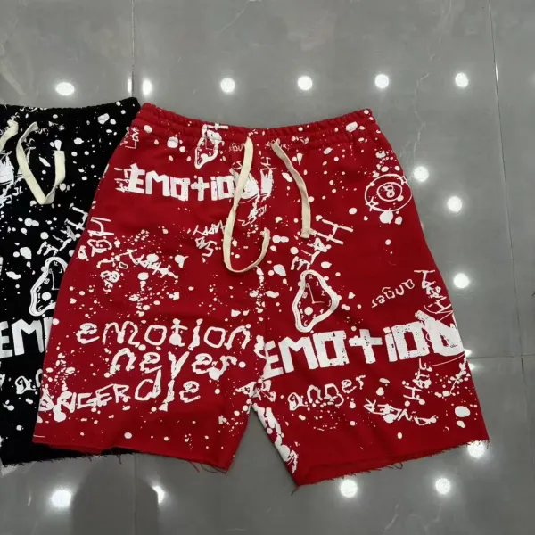 Design Emotion Print Drawstring Shorts Red - 1