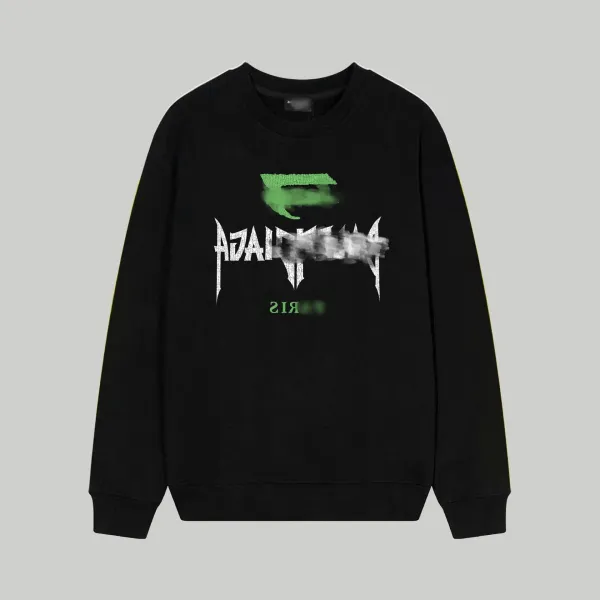 Design Graphic Print Black Hoodie with Distorted Green Logo - 1