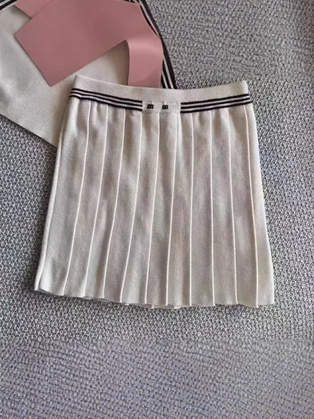 Miu Miu Pleated Knit Skirt White - 1