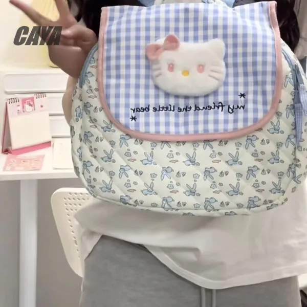Hello Kitty Mini Backpack with Gingham Patch and Rabbit Print - 7