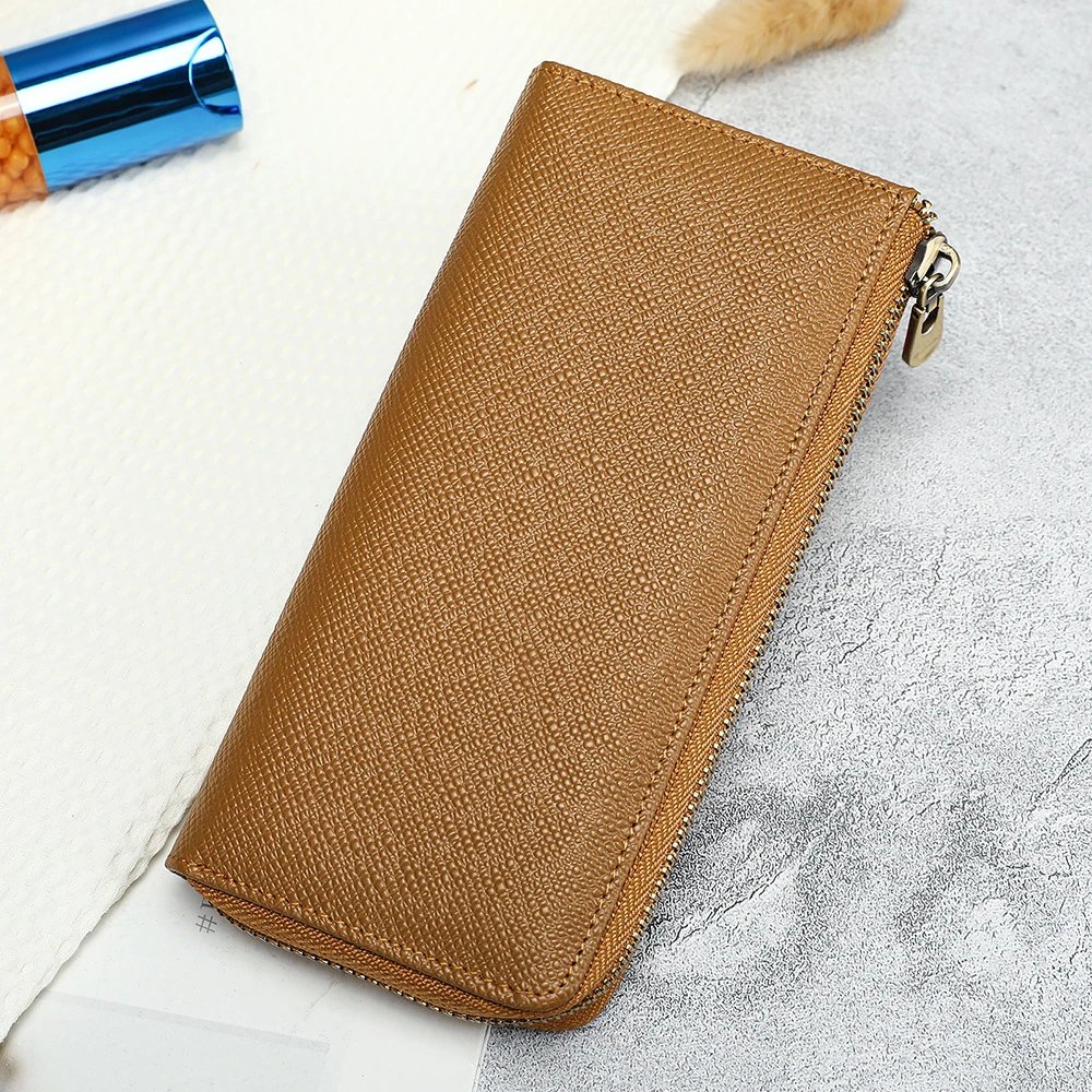 Long Wallet Tan Textured Leather Zip-Around Wallet