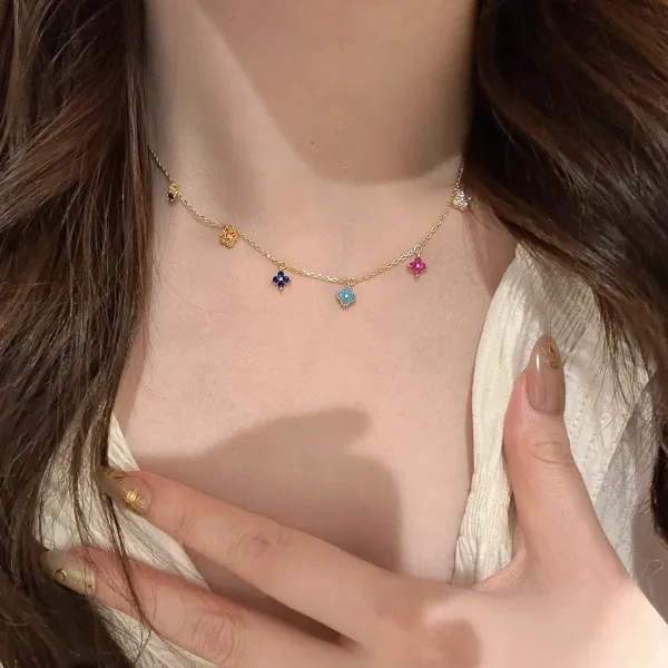 Design Multicolor Floral Charm Necklace Jewelry - 8