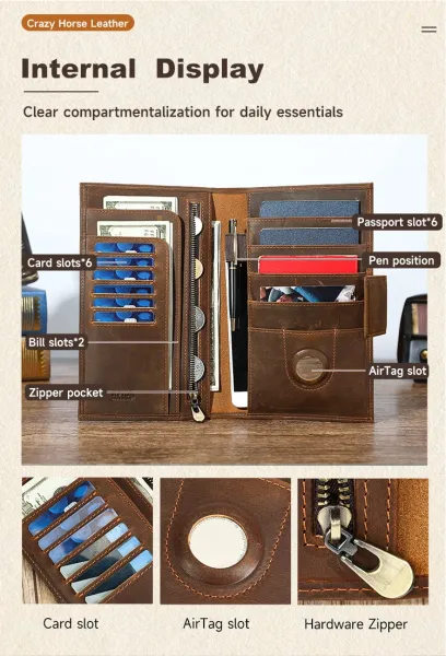 Design Vintage-Style Brown Leather Journal Cover Wallets - 11