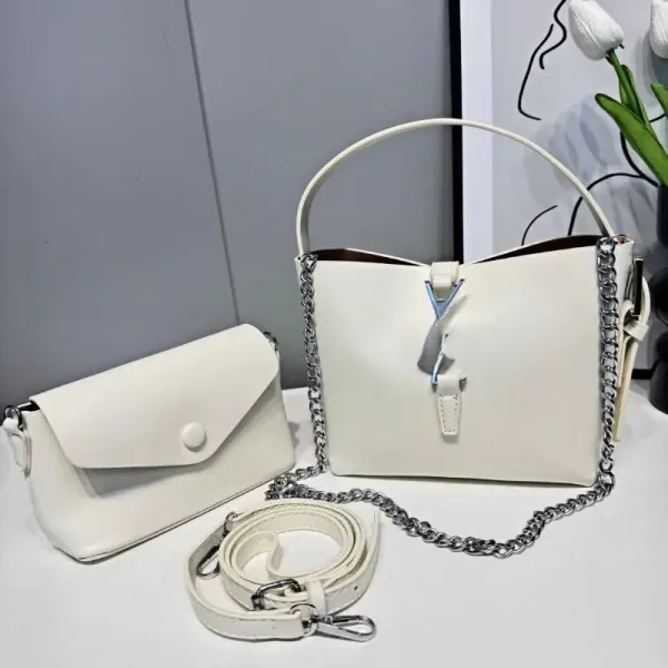 Design Chain-Handle Shoulder Bag Set in Beige - 4