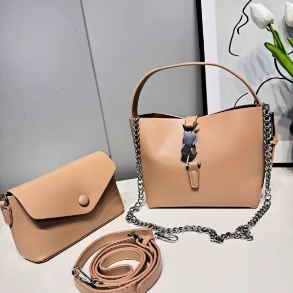 Design Chain-Handle Shoulder Bag Set in Beige - 5