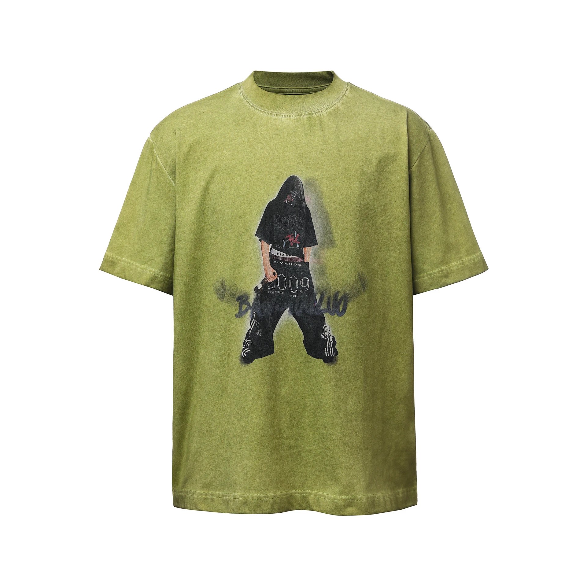 Balenciaga Graphic Print Oversized T-Shirt Olive Green