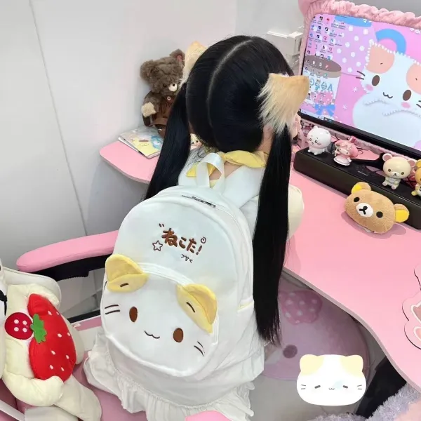 Sanrio Character Cat Face Plush Mini Backpack White - 14