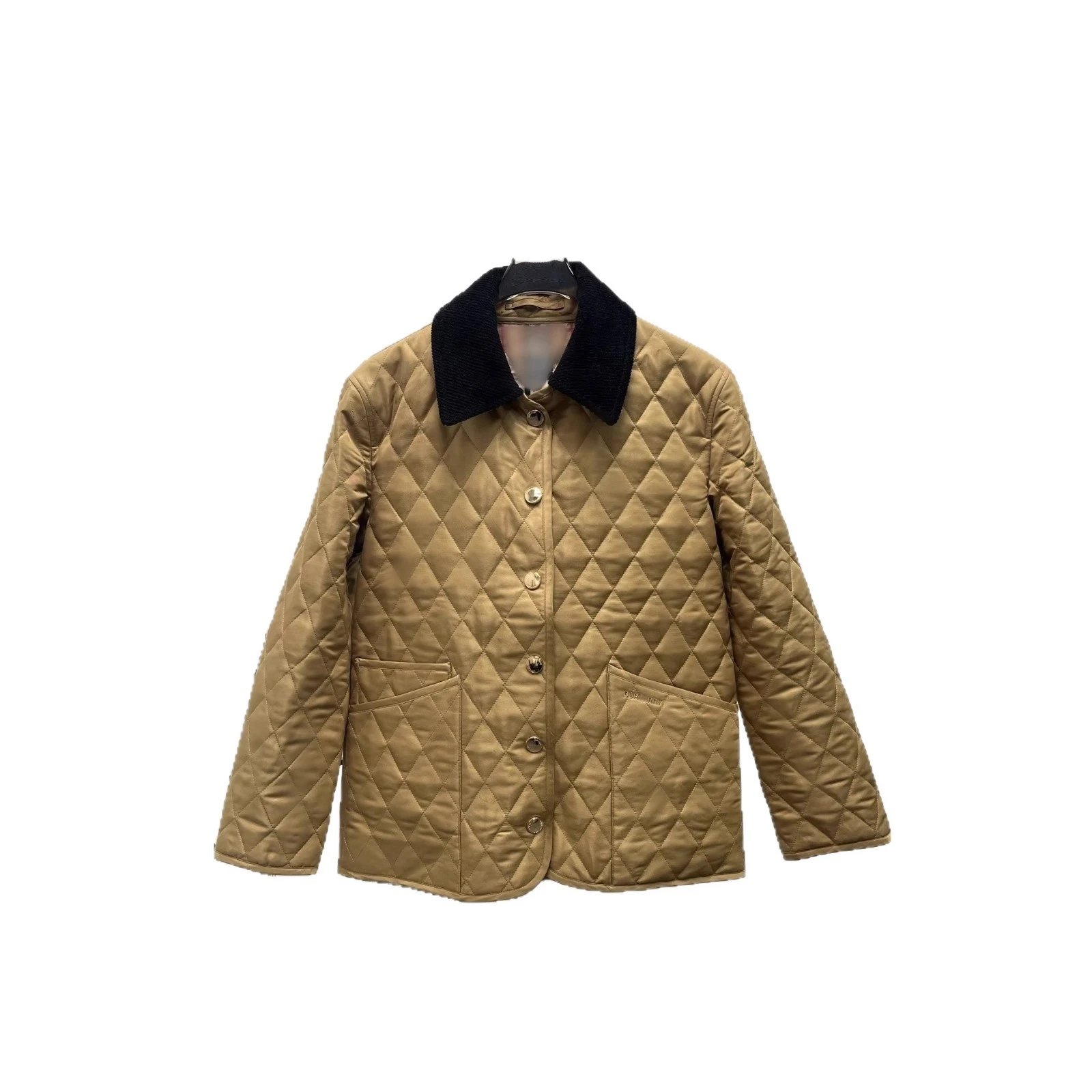 Quilted Short Jacket Camel Button-Up Military Style