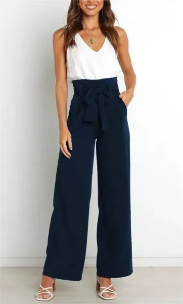 Design High-Waisted Paperbag Waist Wide-Leg Pants Black - 6