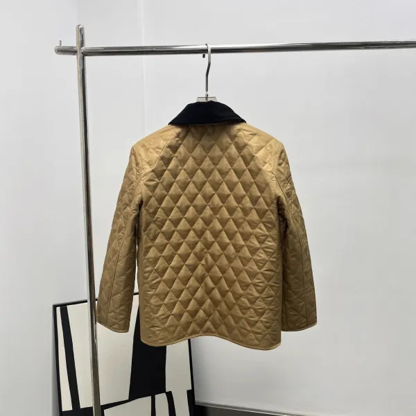 Design Quilted Jacket with Corduroy Collar Beige Outerwear - 8