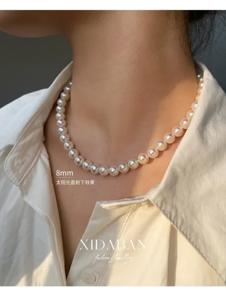 Design Pearl Strand Necklace 6mm-10mm White Luster Beads Jewelry - 15